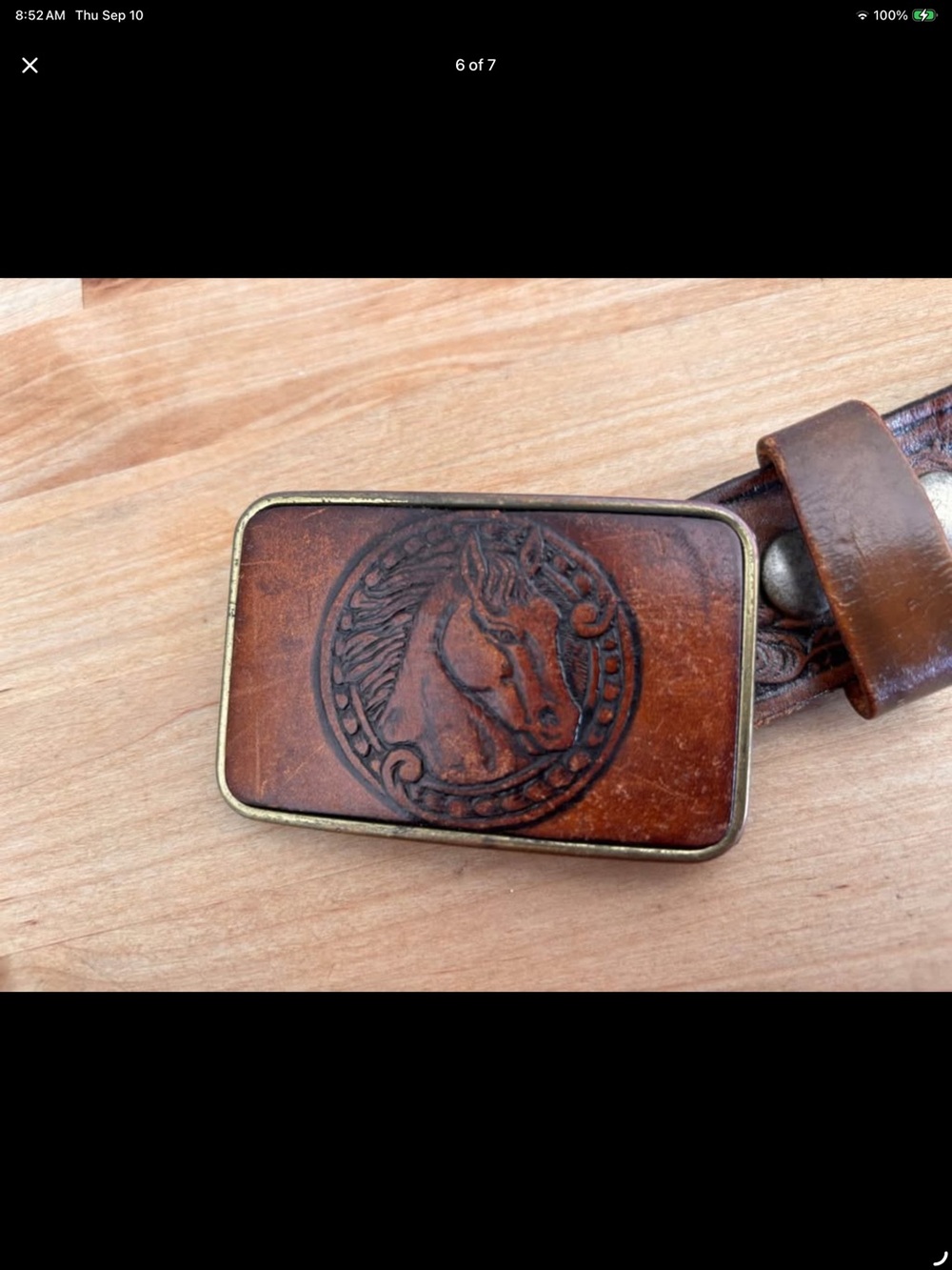 Vintage 70s Century Canada Tooled Leather Belt Buckle Western Horse Head & Belt